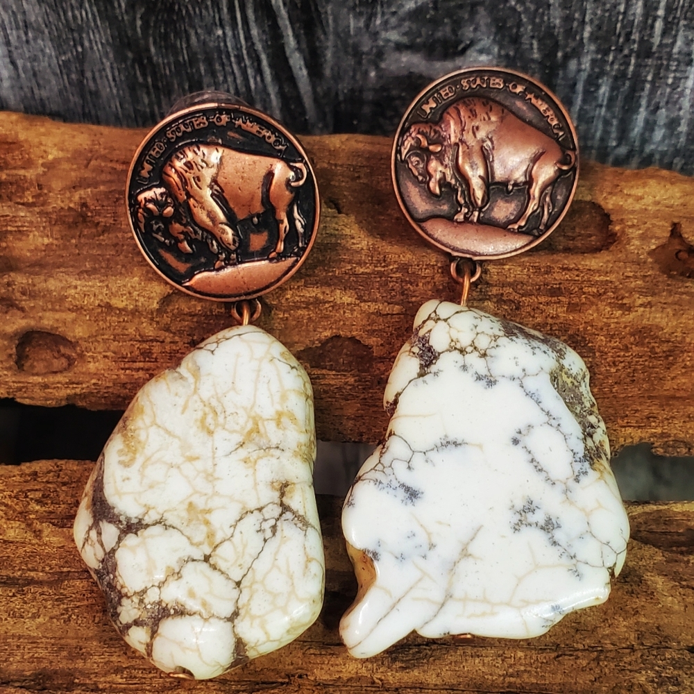 Copper & white howlite buffalo earrings